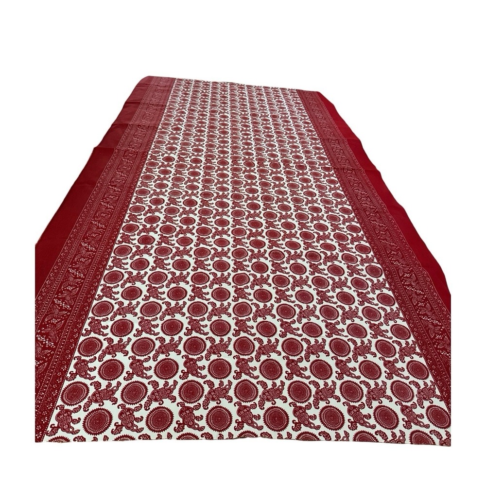 Vintage Indian Block Print Fabric Red White Abstract Geometric Medallion Cloth
